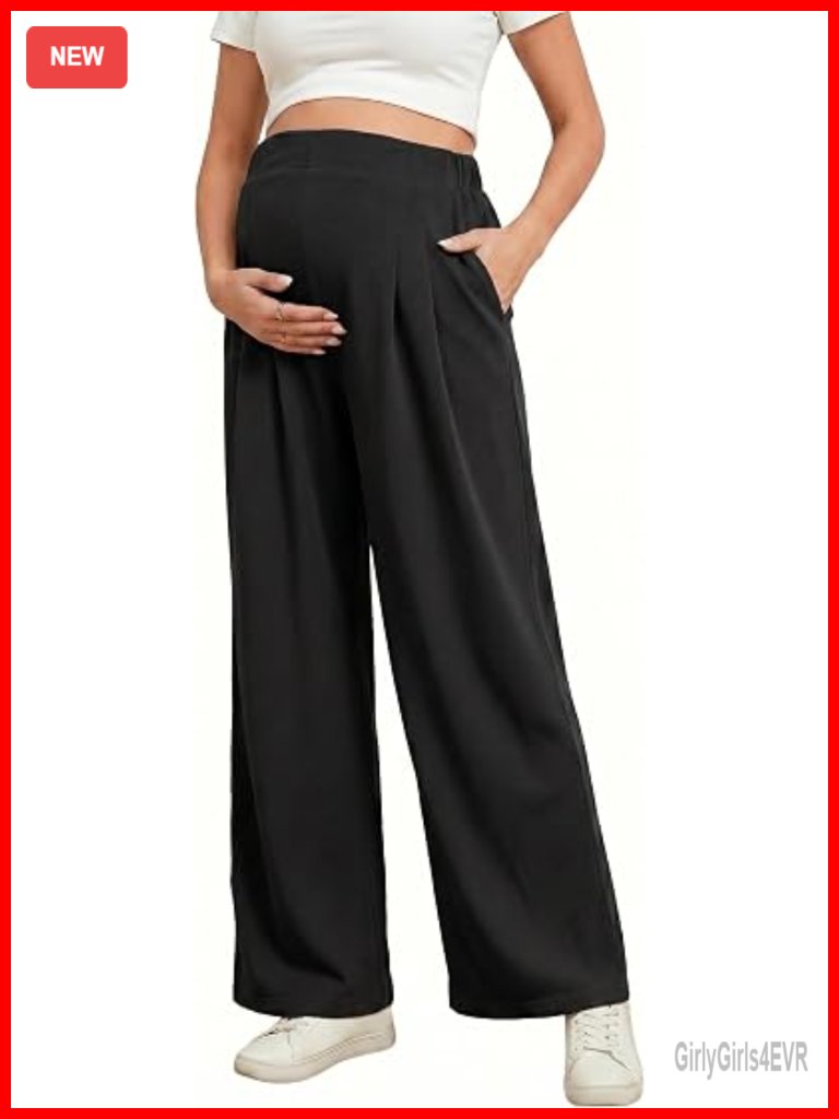 Wide Leg Maternity Pants With Pockets Stretchy Work Trousers Joggers